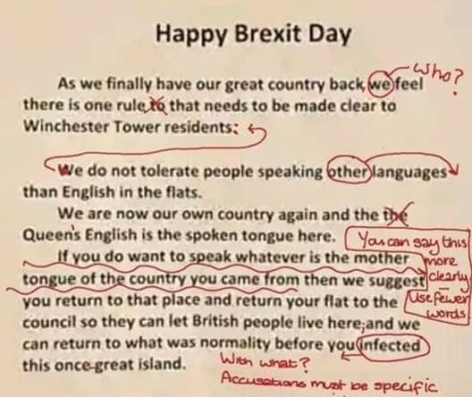 Punctuation ‘ninja’ makes hilarious edit to racist Brexit letter