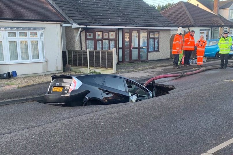 Motorist’s miracle escape after driving car into sinkhole during Storm Ciara