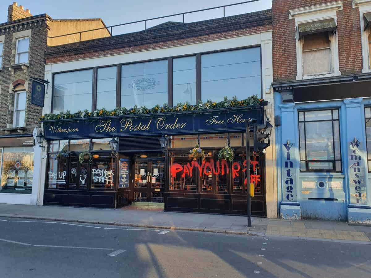 Crystal Palace Wetherspoons graffitied with “pay your staff”
