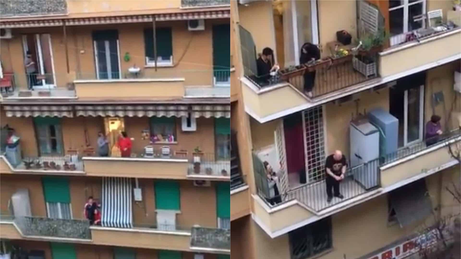 ‘My street came alive’: Rome sings anthem from balconies during lockdown
