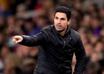 Arsenal manager Mikel Arteta gestures on the touchline during the Premier League match at the Emirates Stadium, London.