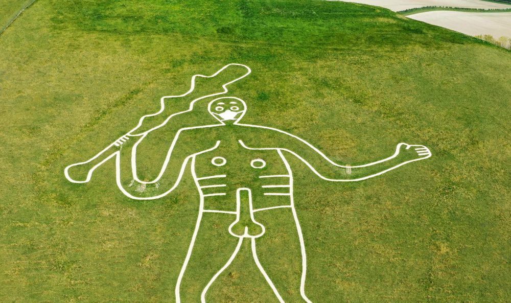 Famous chalk Cerne Abbas Giant has mask added to its face