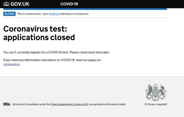 Government’s online coronavirus test website shuts within minutes