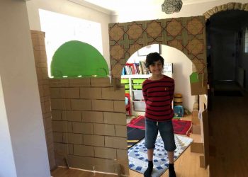 Yahya Murad Hussain with his  homemade mosque. Credit;SWNS