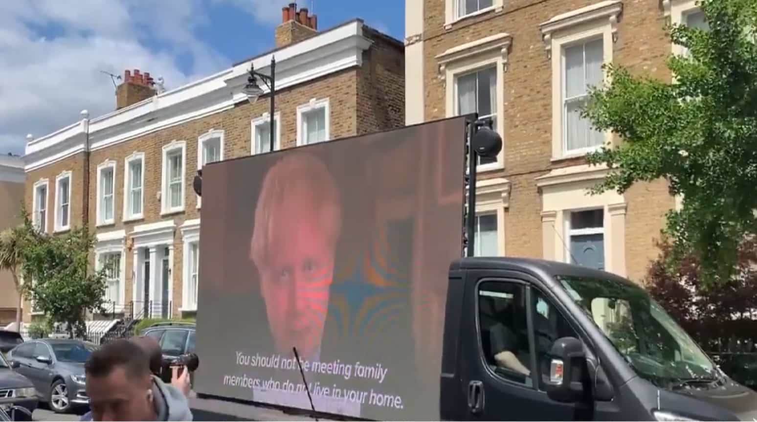 A campaign van has turned up at Dominic Cummings’ house playing a video of Boris thanking the public for their sacrifice