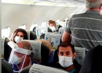 Video grab from a  ''crowded'' repatriation flight from Turkey to the UK on April 28 Credit;SWNS