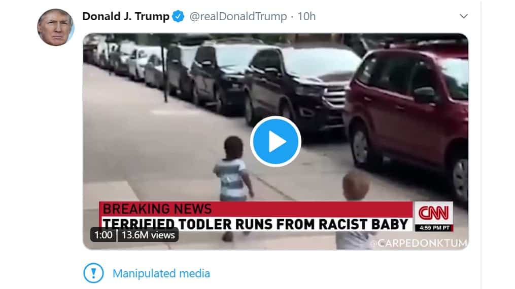 Twitter labels ‘racist baby’ video shared by Trump as ‘manipulated media’