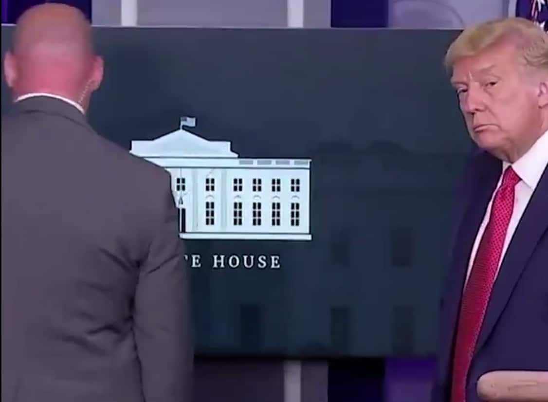 Watch: Trump bundled out of press conference by Secret Service – but only after he dropped this clanger
