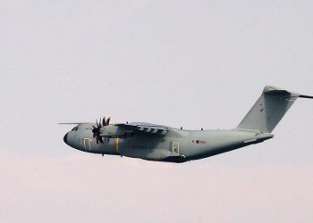 A view of a Royal Air Force Atlas A400M aeroplane in the skies above Dover in Kent which has provided aerial surveillance as part of an "initial offer of assistance" from the Ministry of Defence to the Home Office in response to the continued migrant crossings.Credit;PA