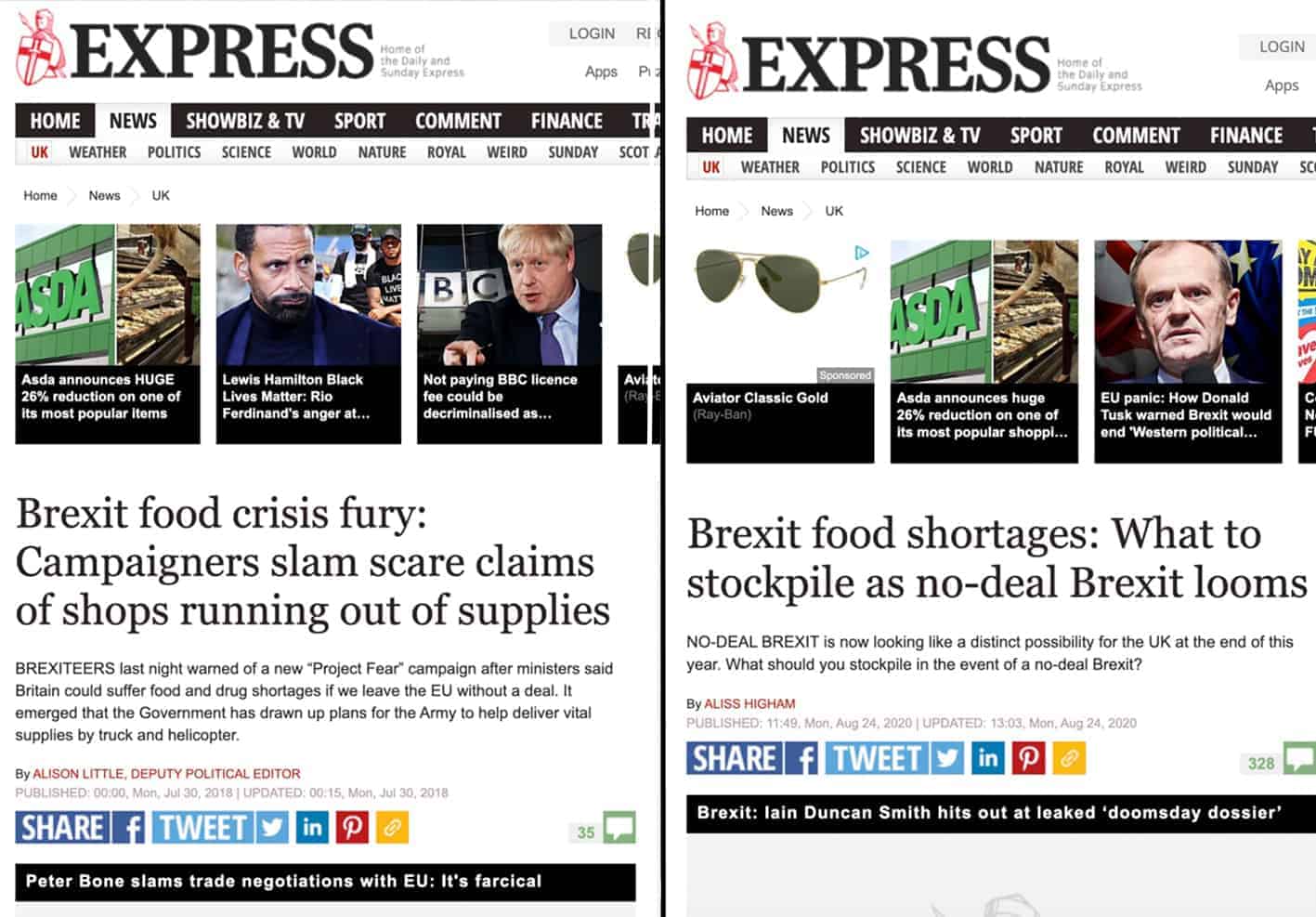 Daily Express headlines go viral as reality dawns on the pro-Brexit paper