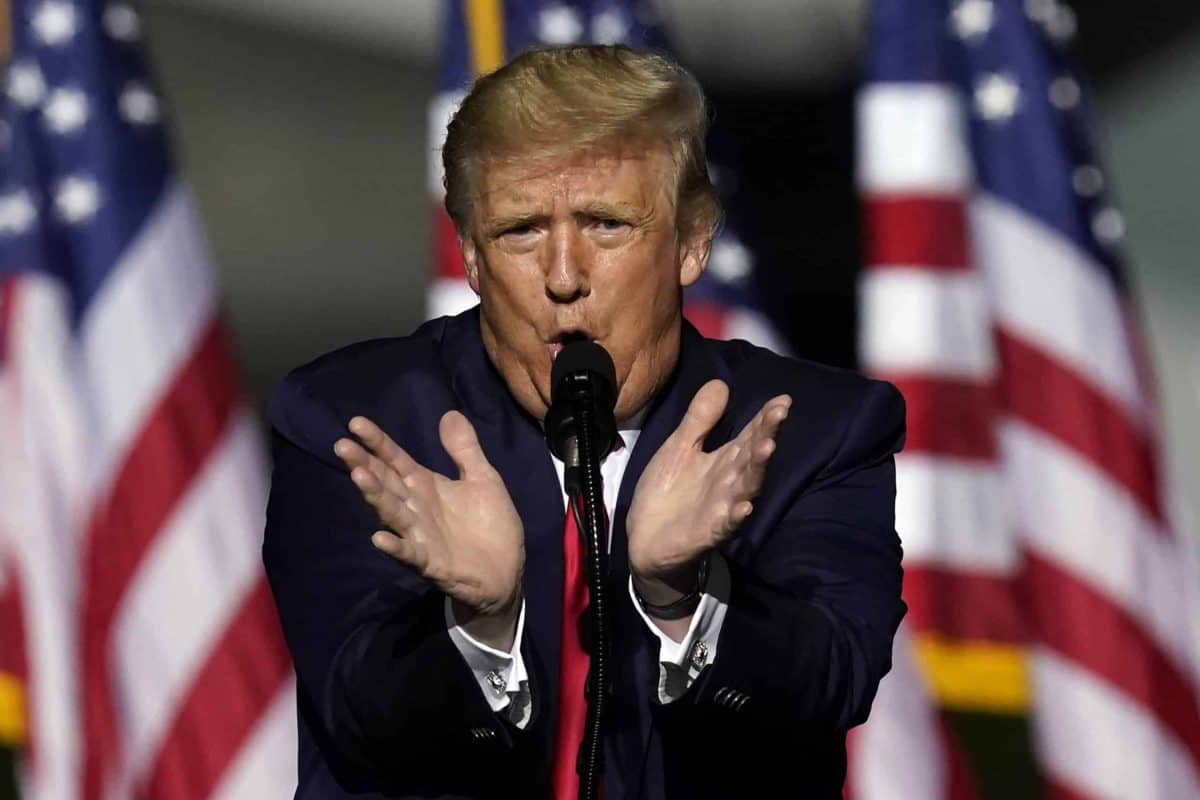 President Donald Trump speaks at a campaign rally Friday, Sept. 25, 2020, in Newport News, Va. (AP Photo/Steve Helber)