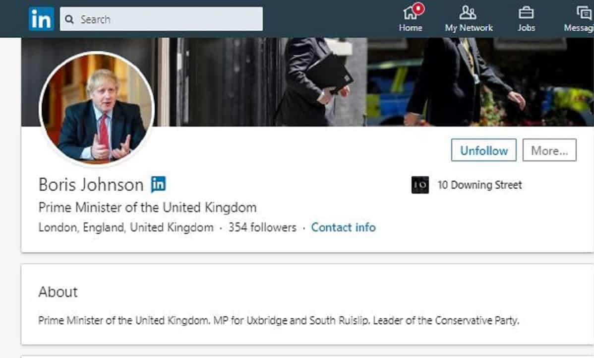 Boris Johnson joins LinkedIn a week after denying he was quitting as PM