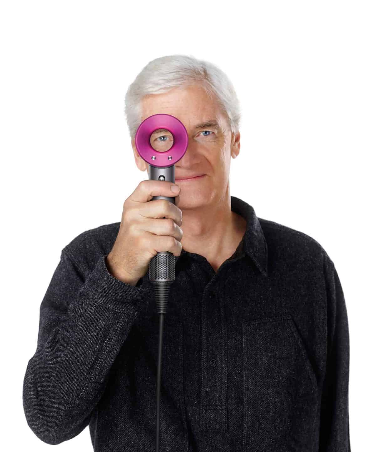 Undated Dyson handout image of Sir James Dyson with his company's new Supersonic hair dryer, which features its trademark bladeless fan.
