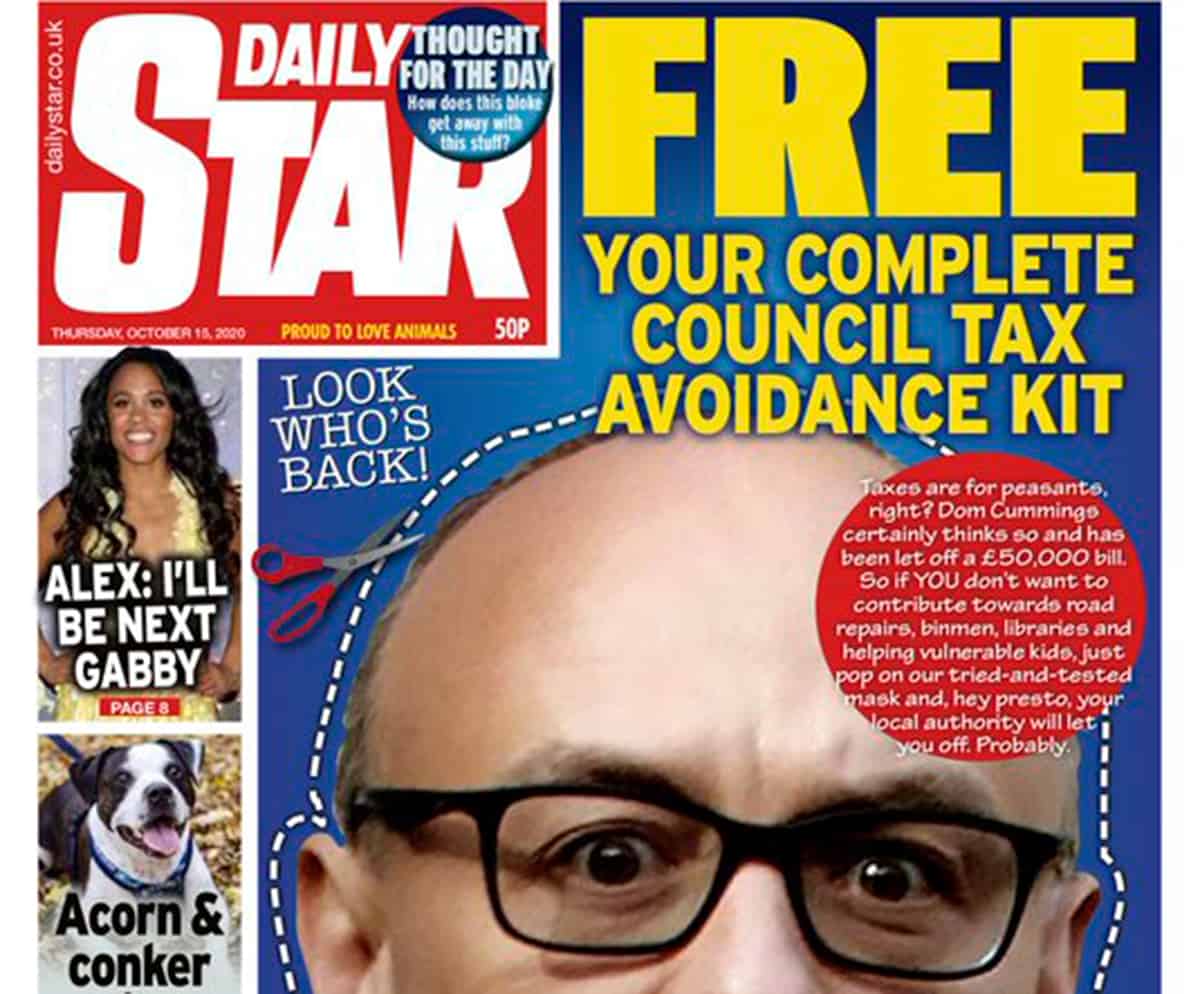 Daily Star provides free ‘council tax avoidance’ kit with Cummings cut-out