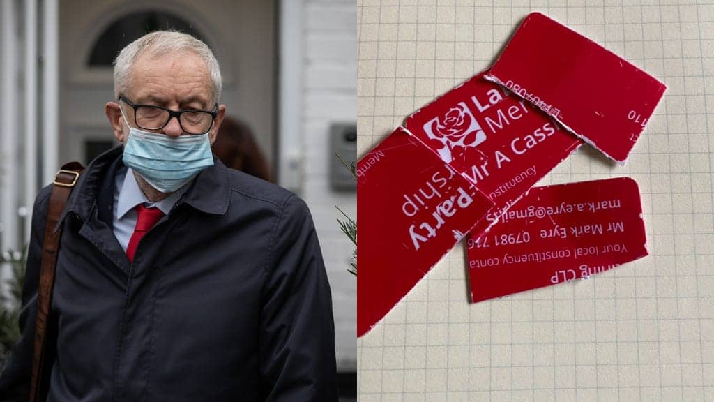 Labour Party members cut up cards in solidarity with Corbyn