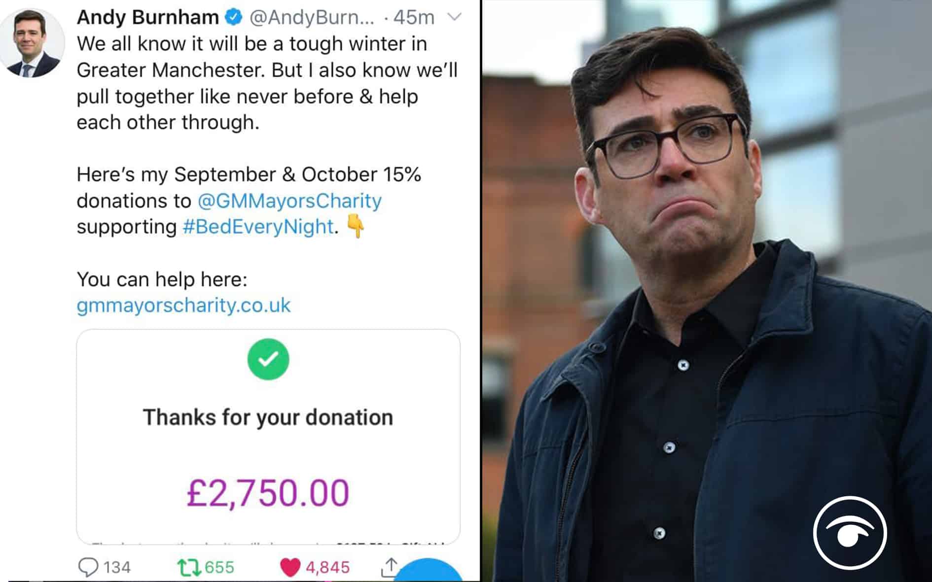 Reminder: That Andy Burnham has been donating 15% of his salary to charity since 2017