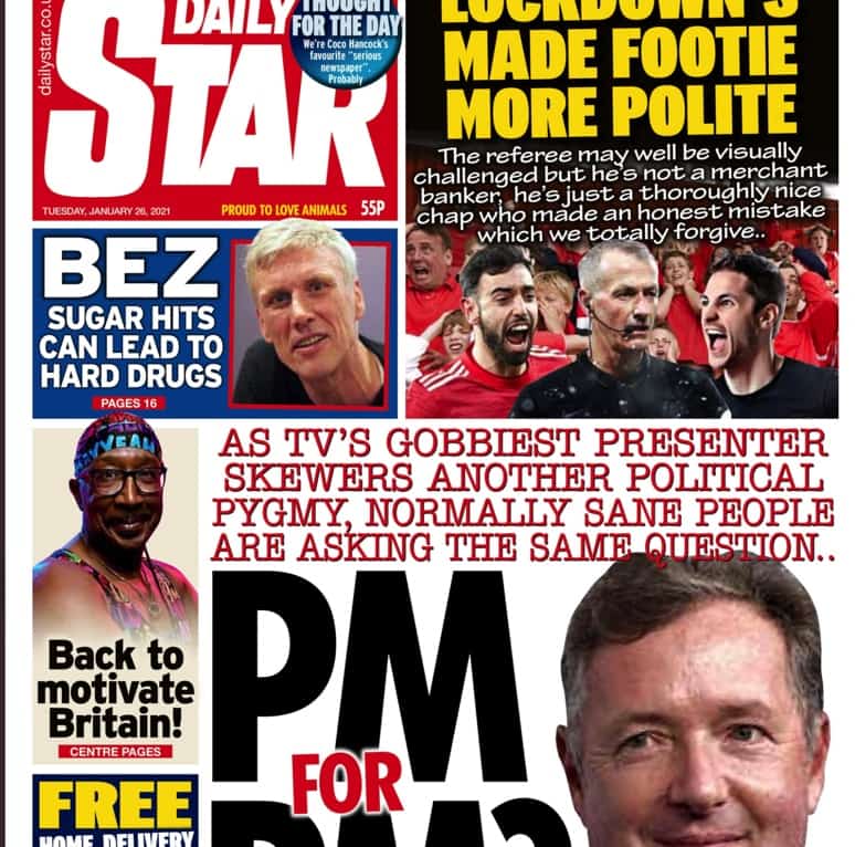 Daily Star calls for Piers Morgan to run for PM after he “skewers another lightweight politician”