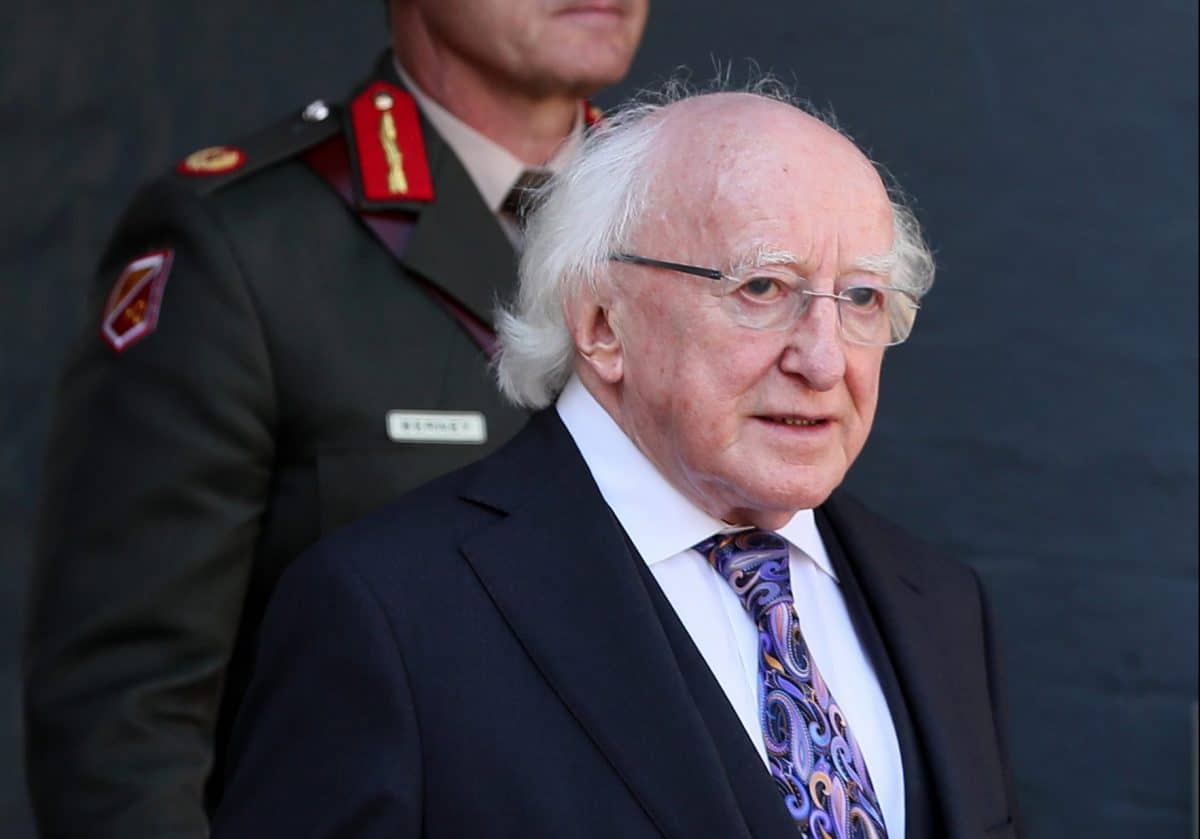 President Michael D Higgins arrives for the National Day of Commemoration Ceremony, held to honour all Irishmen and Irishwomen who died in past wars or on service with the United Nations, at Collins Barracks in Dublin.