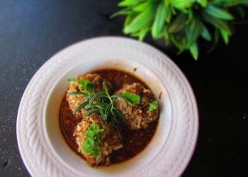 Rice Meatballs served in a Velvety Red Wine Sauce