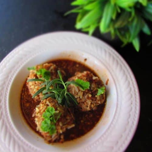 Rice Meatballs served in a Velvety Red Wine Sauce