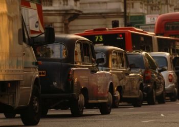 Heavy traffic in Westminster generates exhaust pollution in London.