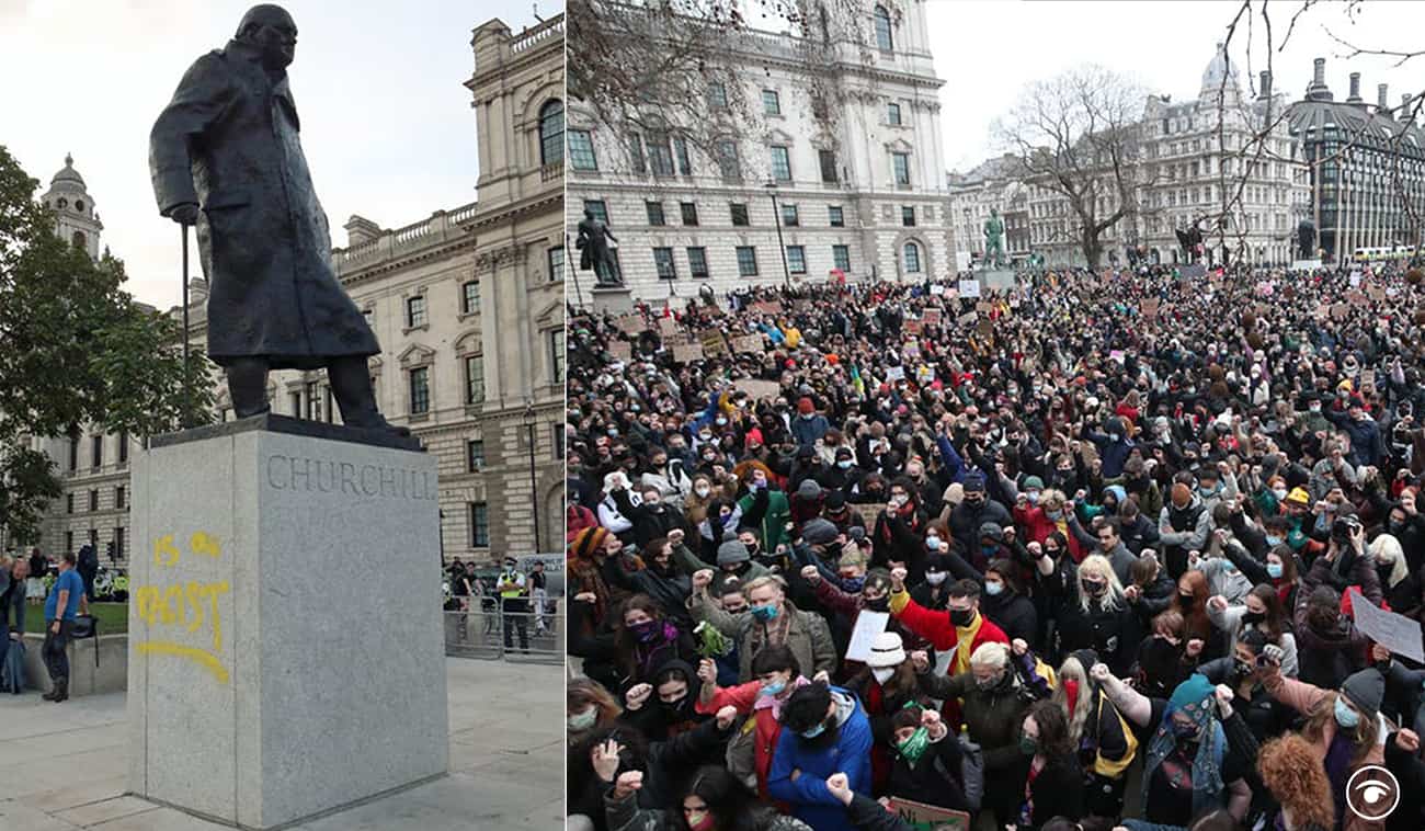 ‘Protect Churchill at all costs’: Police surround statue as protesters march on Parliament Square