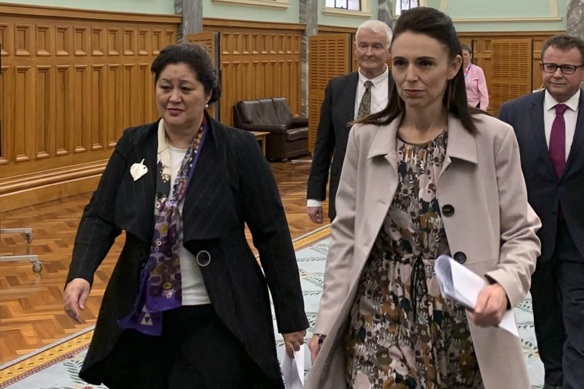 Cindy Kiro, left, and Prime Minister Jacinda Ardern, right, walk together through Parliament Building Monday, May 24, 2021, in Wellington, New Zealand. Kiro was named as New Zealand's next governor-general, the first Indigenous Maori woman appointed to the role.(AP Photo/Nick Perry)