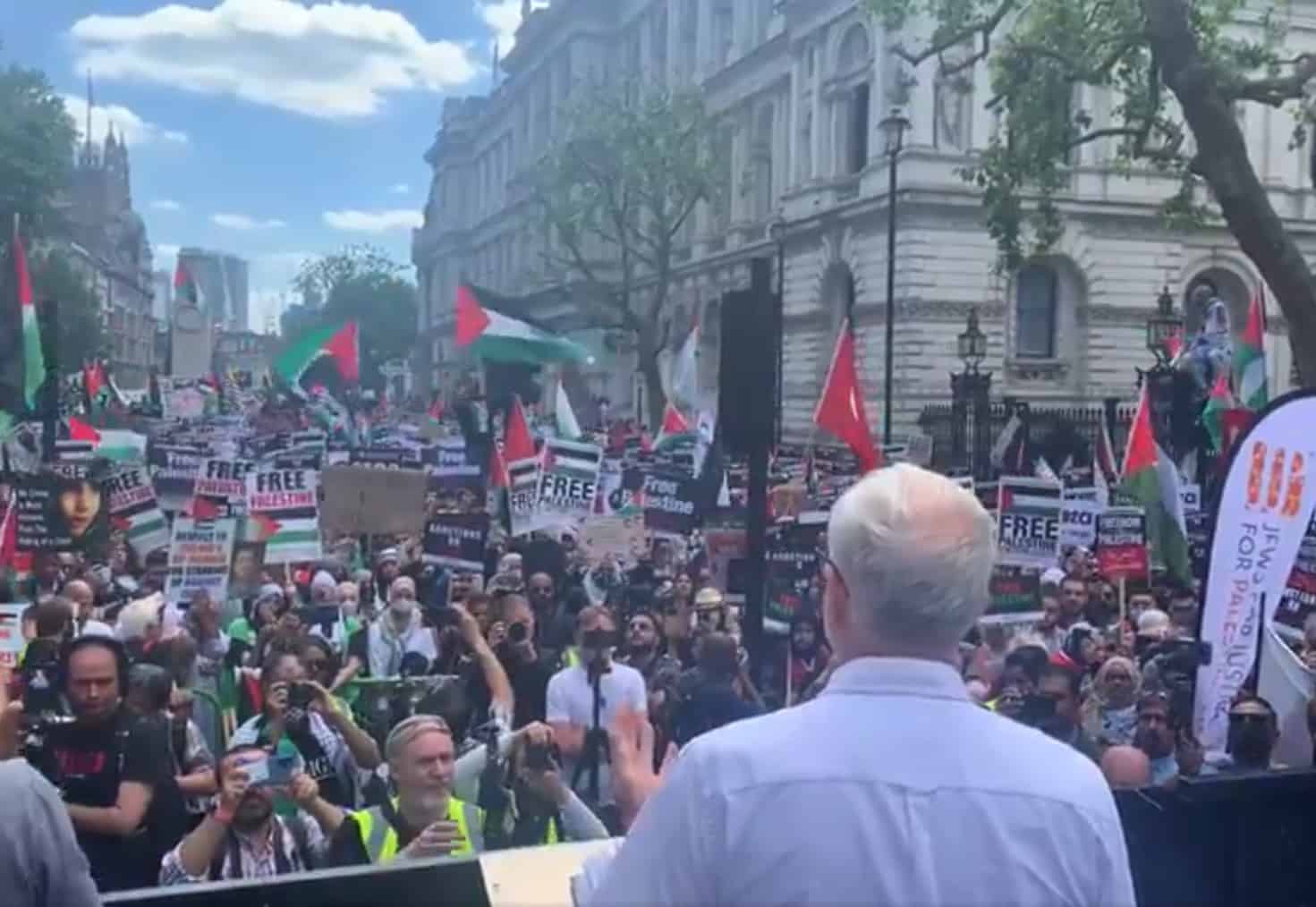Jeremy Corbyn calls for a halt to arms sales as he addresses pro-Palestine rally