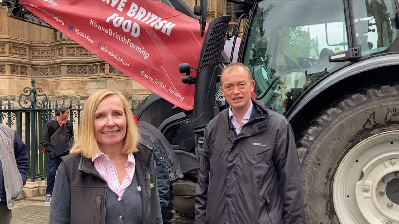 Save British Farming: Wiltshire farmer Liz Webster and Lib Dem Tim Farron, who focuses on food, environment and rural affairs