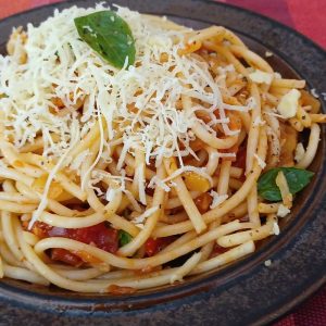 Bucatini Pasta with Fragrant Tomato Sauce