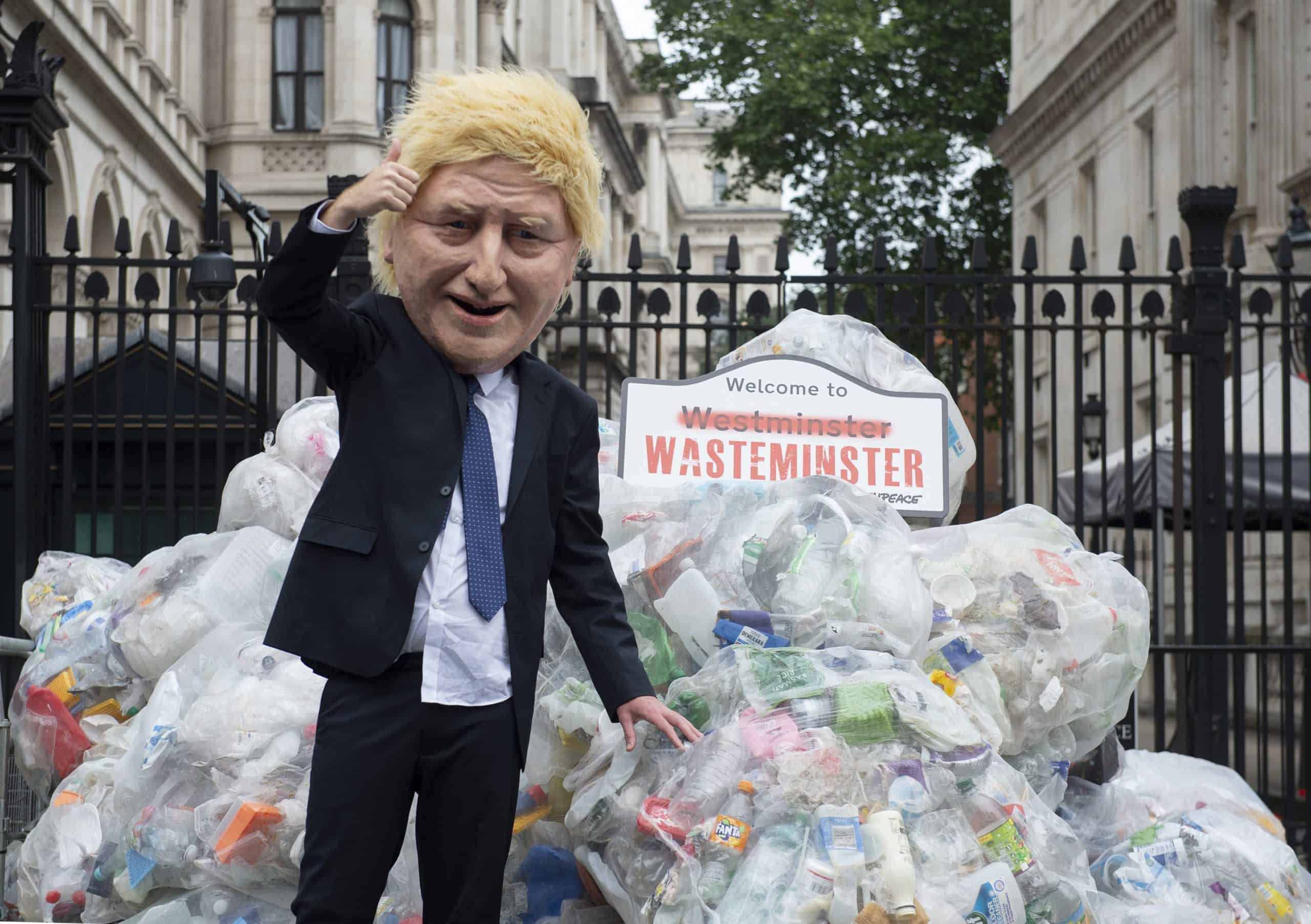 ‘Wasteminster’: Greenpeace dumps rubbish outside Downing Street in plastics protest