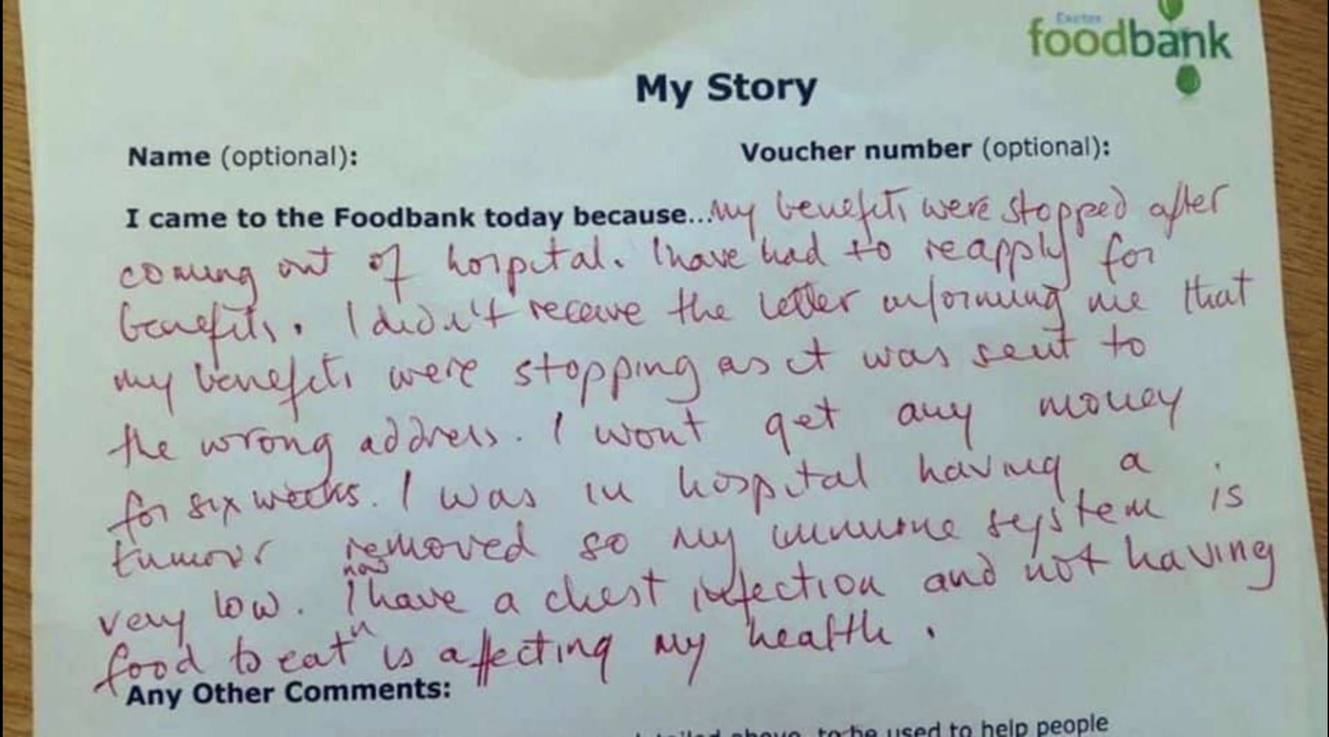 ‘Cruel Britannia’: Heartbreaking foodbank note goes viral