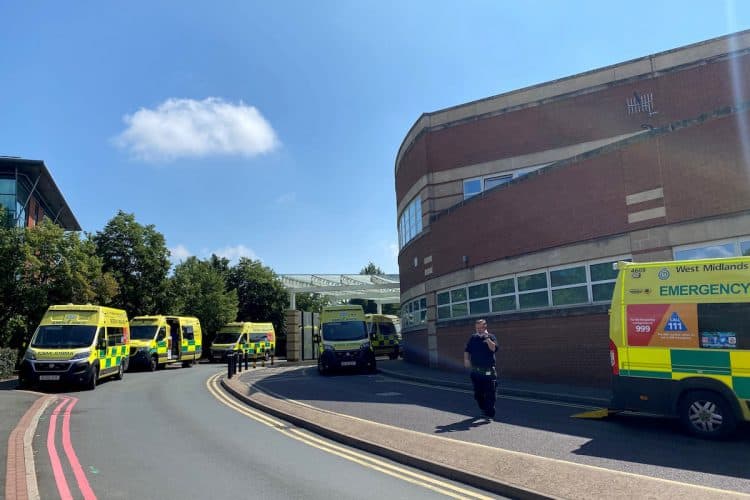 Alarming pictures show ambulances queuing outside a hospital . Credit;SWNS