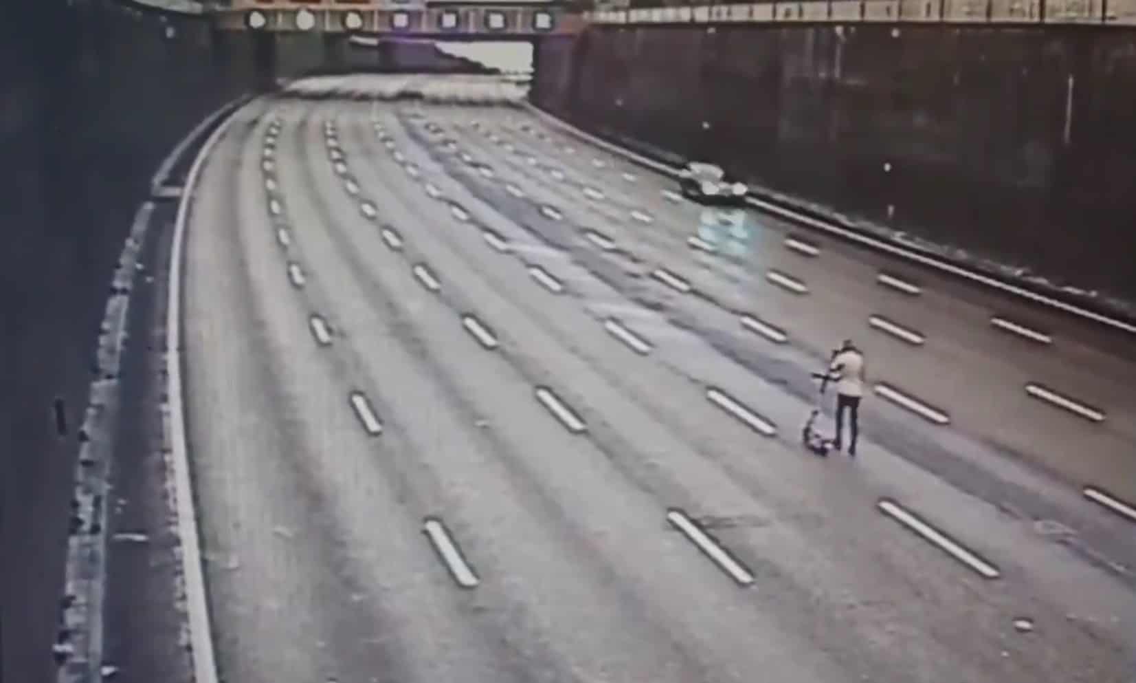 Drunk e-scooter idiot stopped by cops using motorway to get home