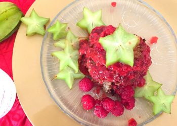 Fruity And Healthy Flapjacks with Raspberries and Star Fruit