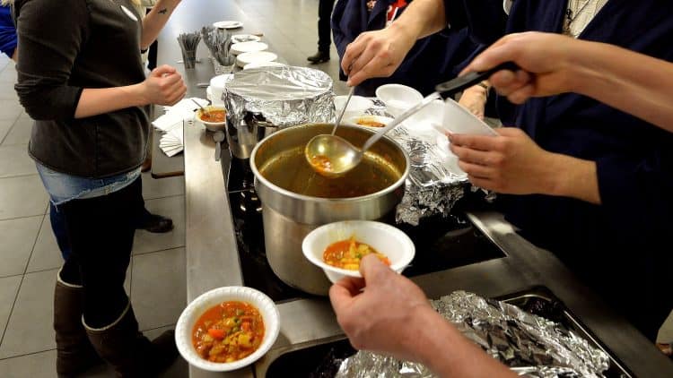 Primary School Pupils Queueing At Soup