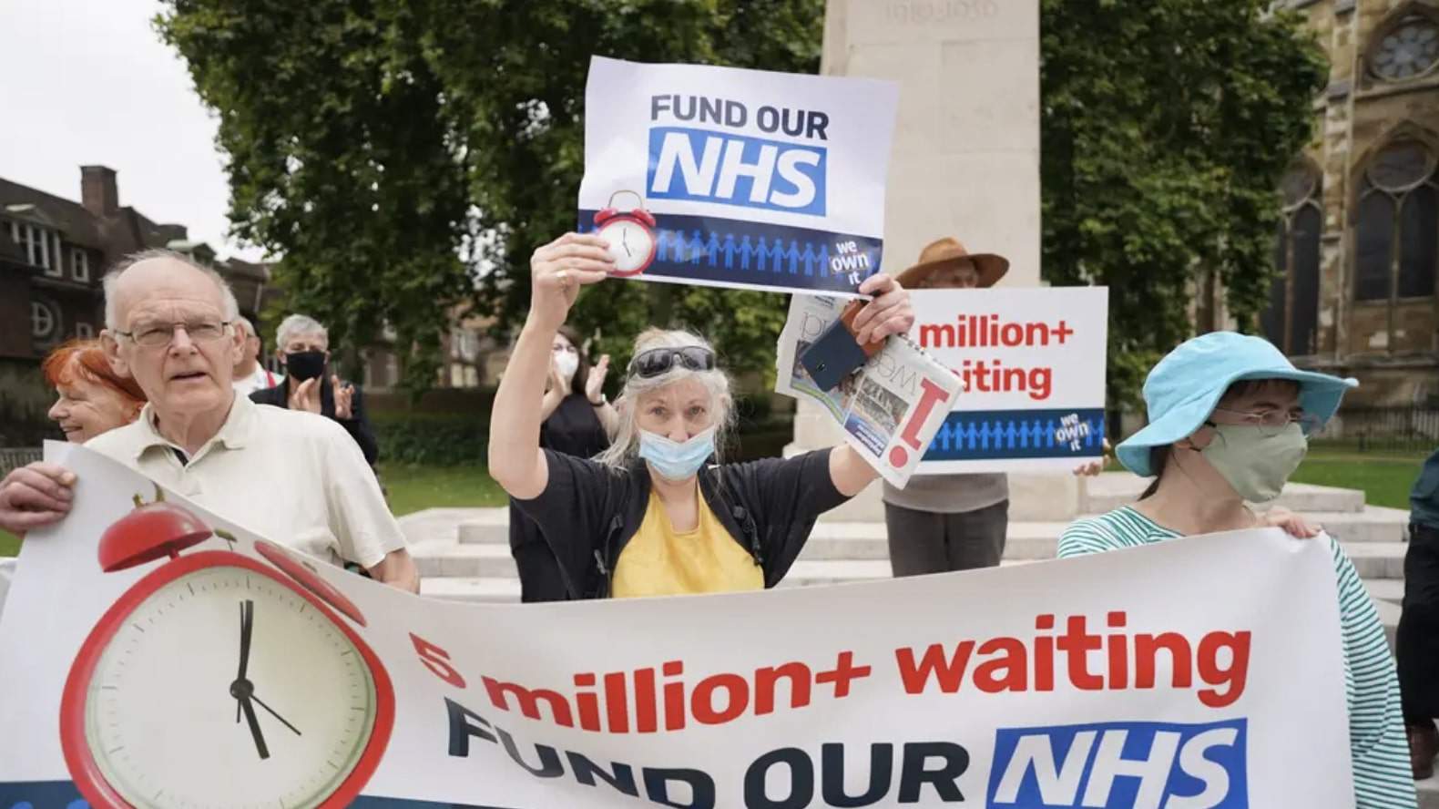 Pensioner in privatisation protest tells of NHS waiting list ‘limbo’