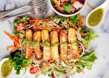 Grilled Halloumi & Couscous Salad with Salsa Verde