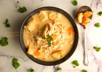 Chicken Noodle Soup with Garlic Croutons