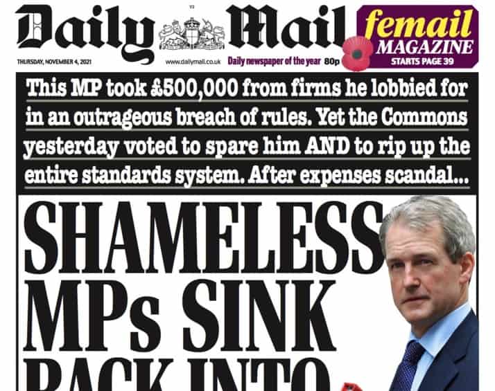 ‘Even the Daily Mail’ trends as newspapers hit out at Tory sleaze