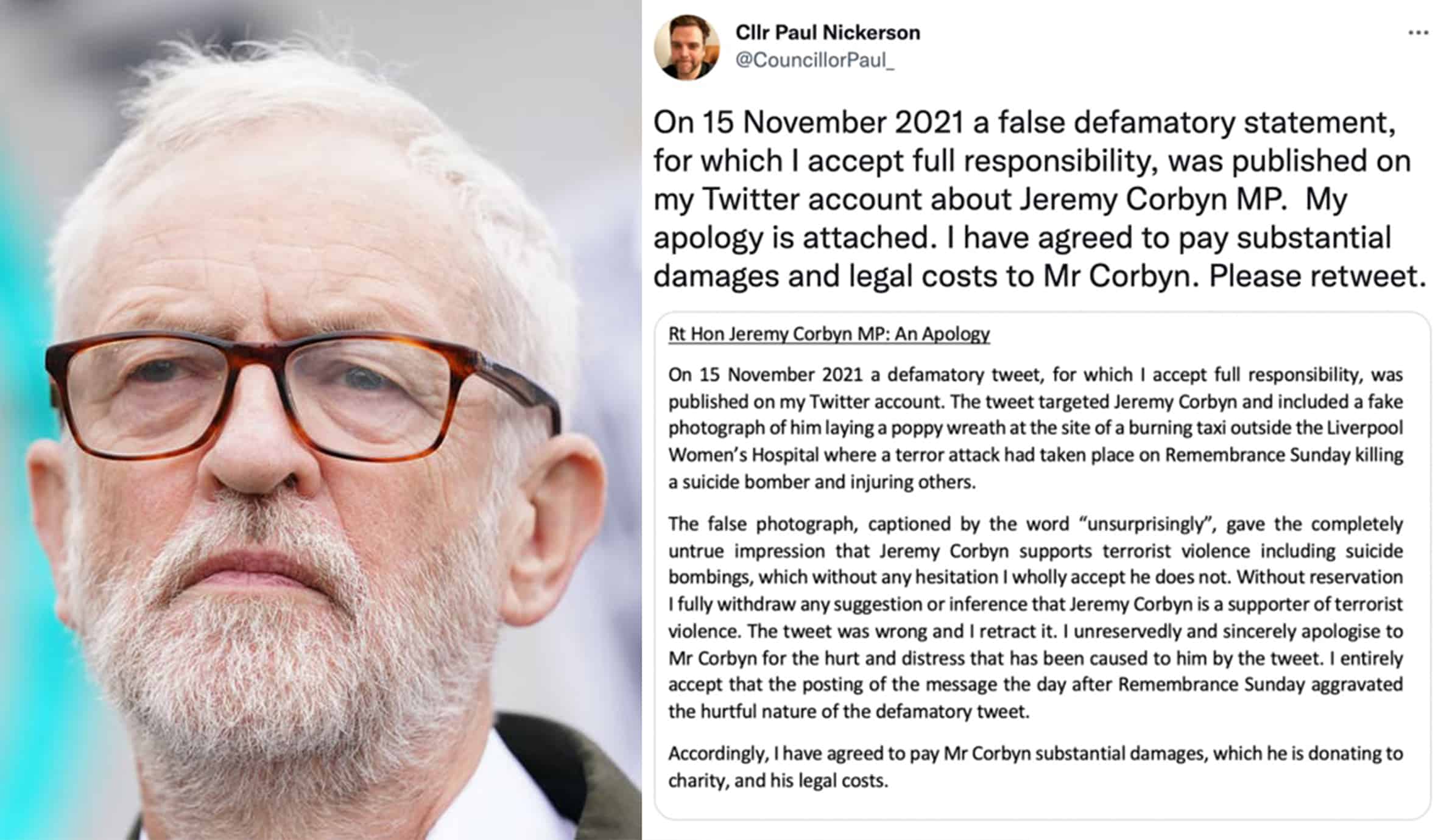 Tory councillor to pay ‘substantial damages’ to Corbyn