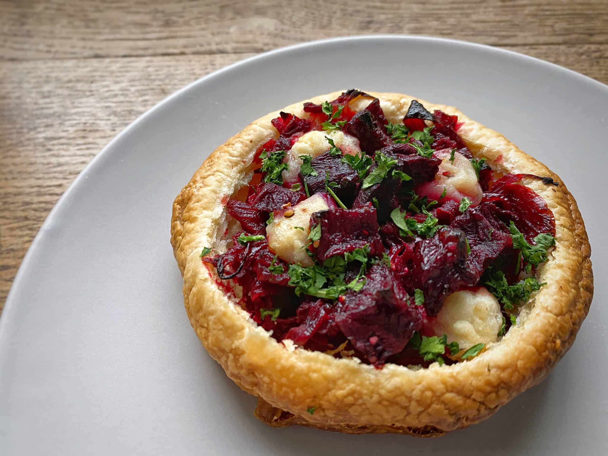 Beetroot and goat's cheese tart vegetarian Christmas starter Jonathan Hatchman