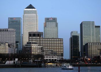 General view of Canary Wharf, east London.