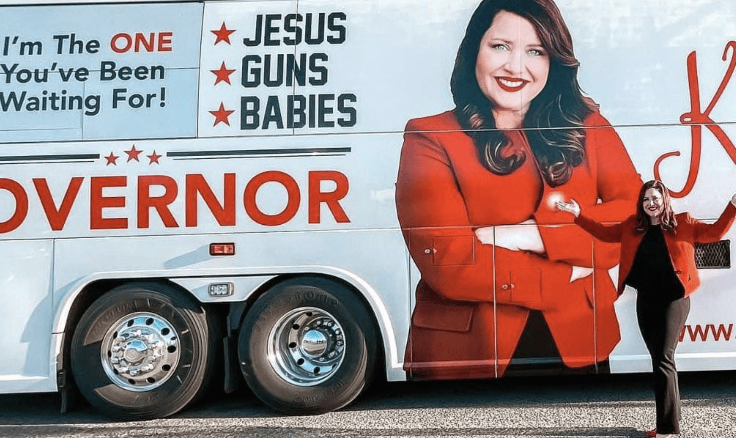 Republican lampooned for ‘Jesus, Guns, Babies’ slogan on bus