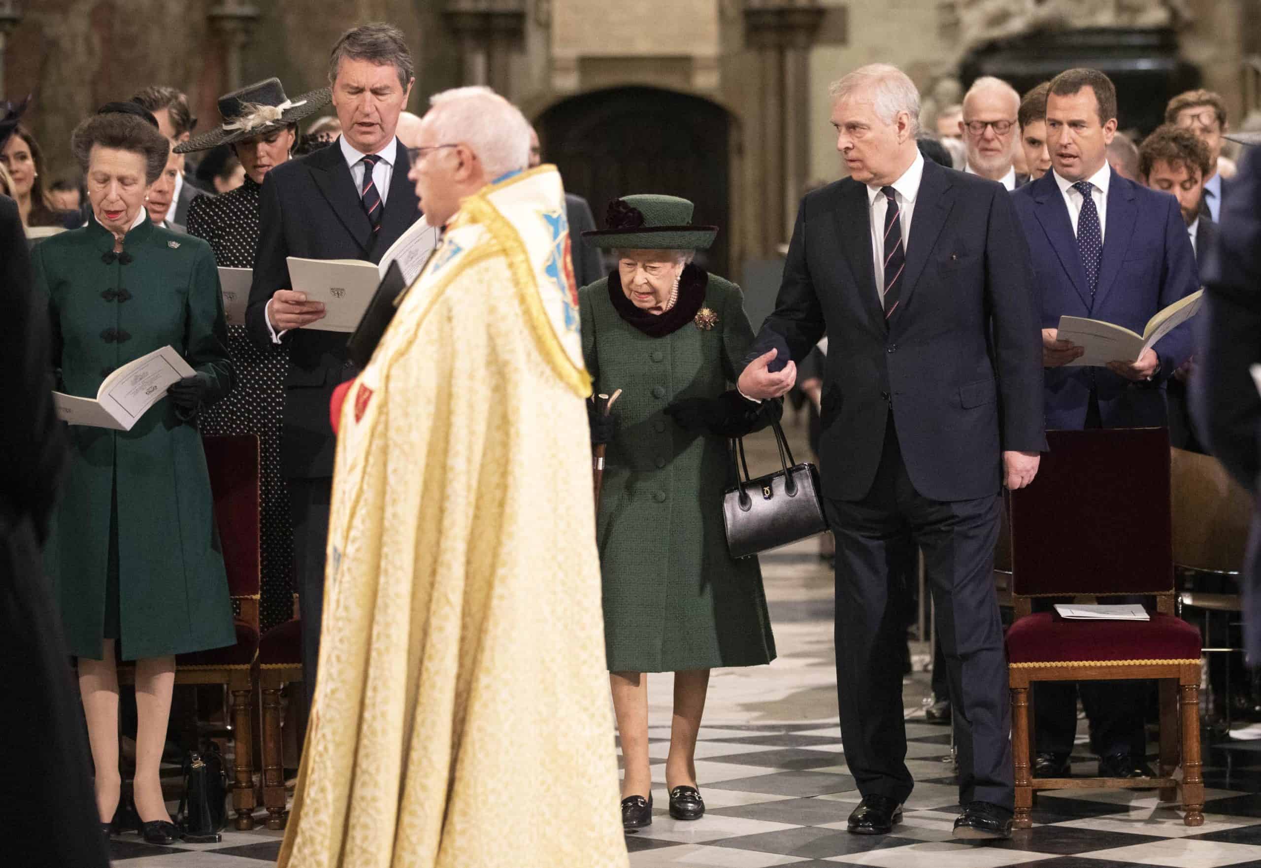 Prince Andrew escorts Queen in and out of Philip’s memorial service 