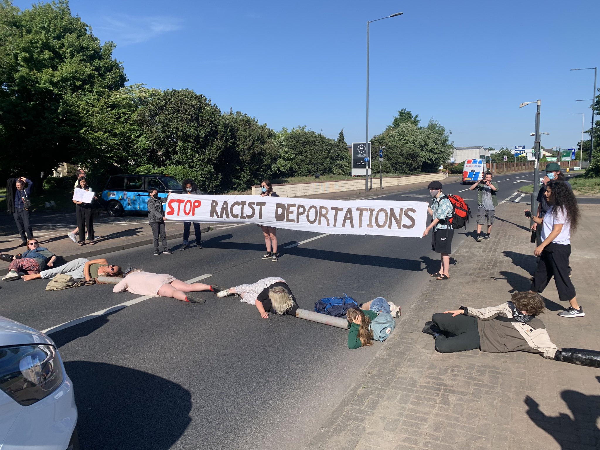 ‘Stop racist deportations’: Protesters blockade exists to immigration removal centres ahead of Rwanda flight