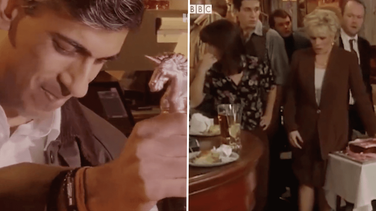 EastEnders cast watch on in horror as Rishi pours a pint in hilarious spoof video