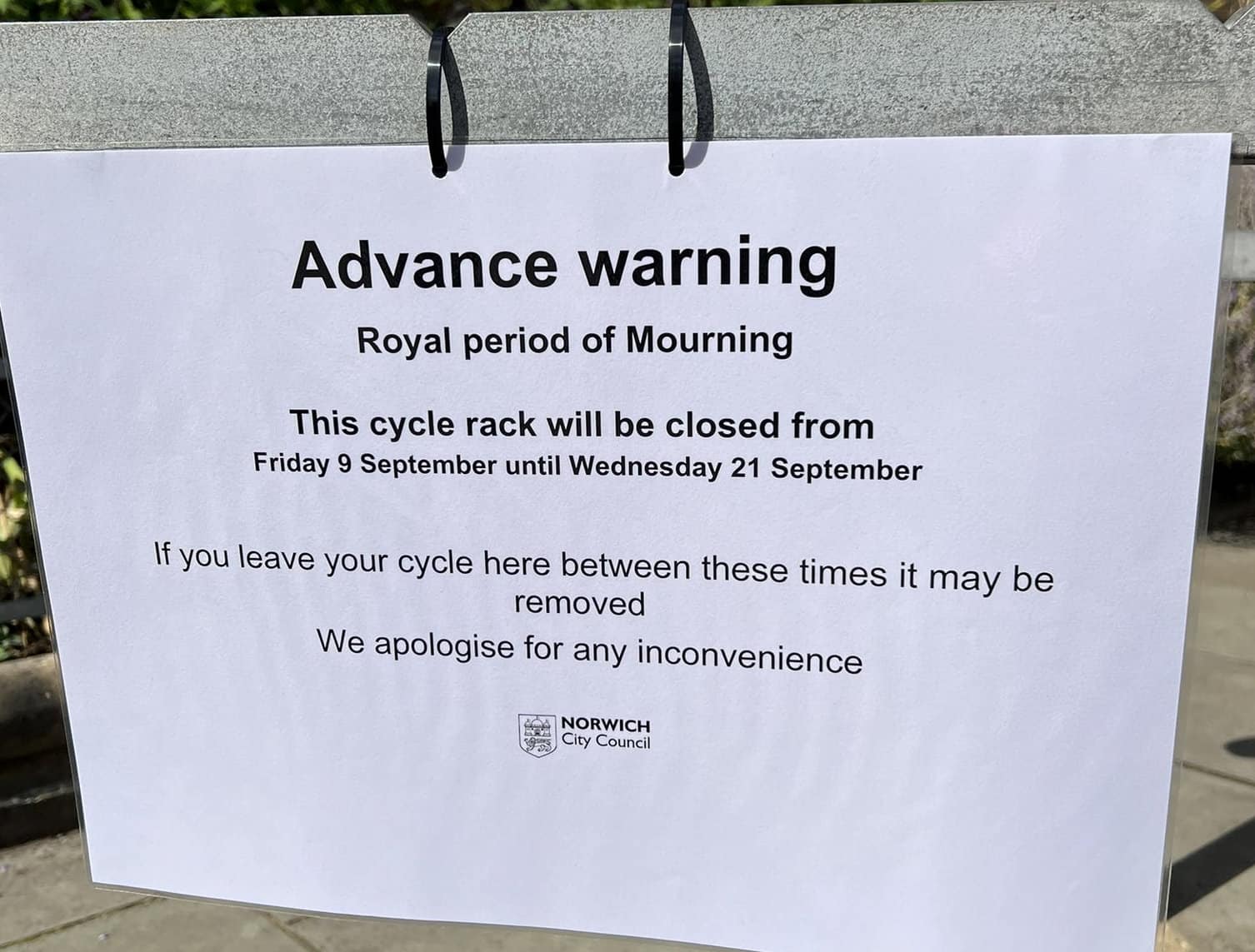 Closure of bike racks for period of royal mourning has left people confused