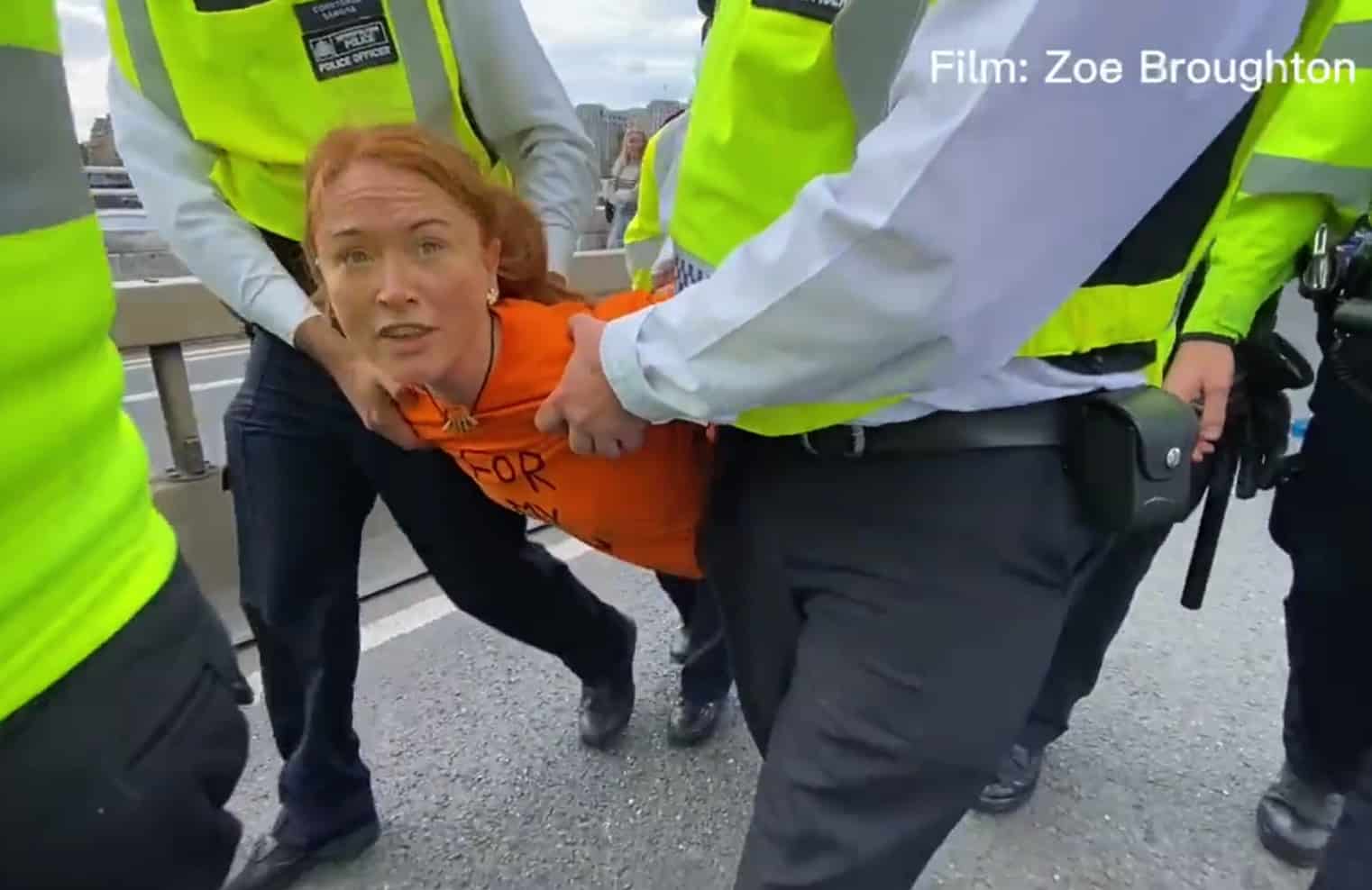 ‘I’m doing this for my son’: Climate protester gives interview while being carried away by police