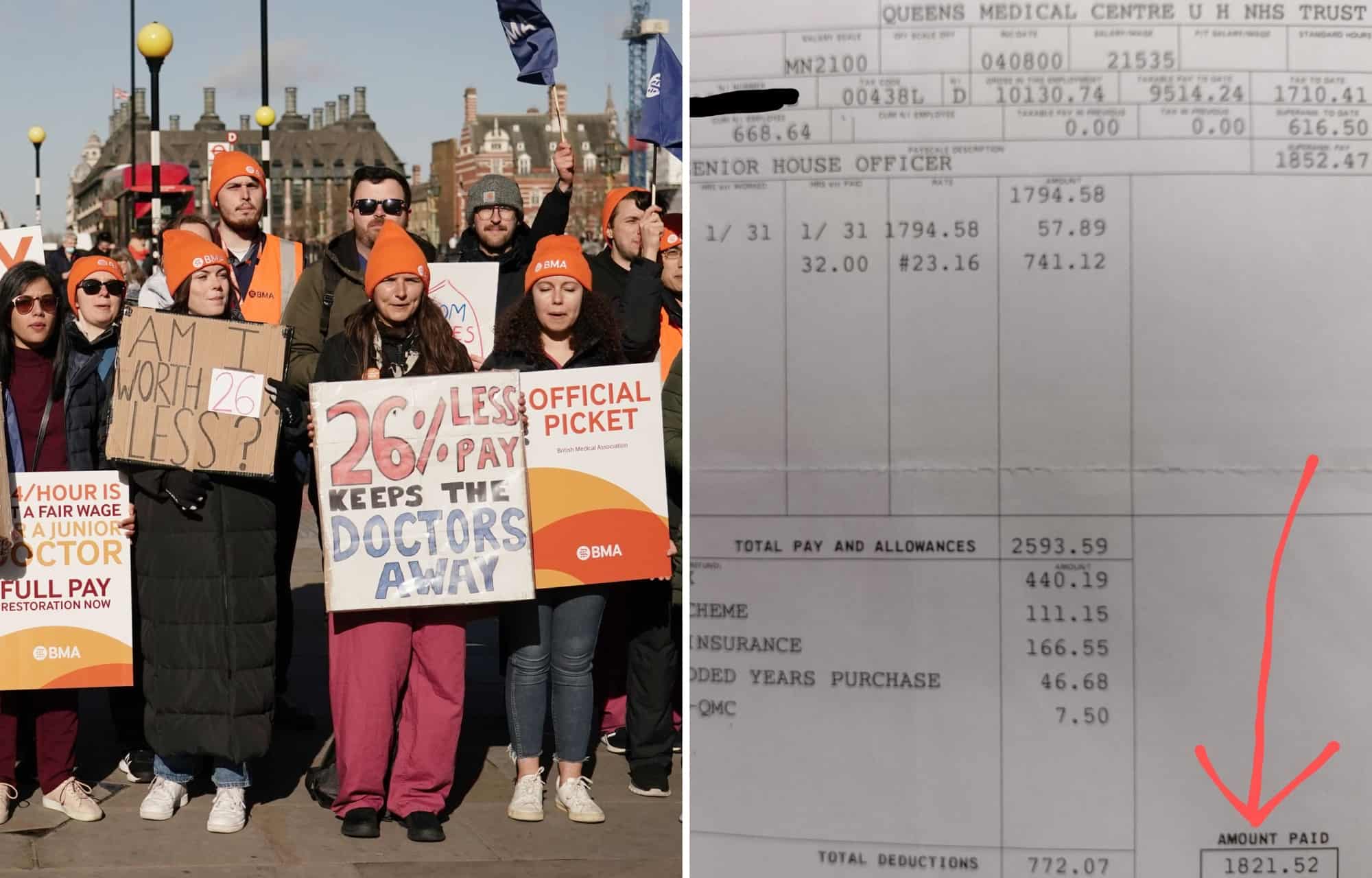 Two payslips taken 22 years apart show why junior doctors are striking